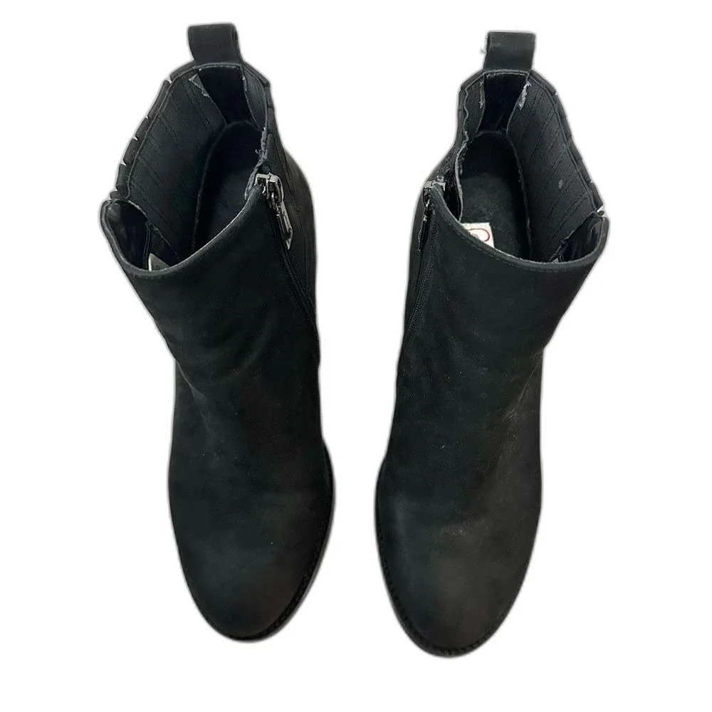 Blondo Black NOA Cognac Nubuck Waterproof Zip Block Heel Ankle Booties Size 8